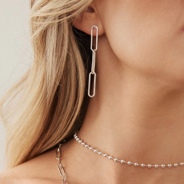 PAPERCLIP Chain Earrings - Silver