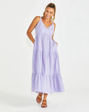 Phillipa Tiered Maxi Dress - Blue/Pink Stripe