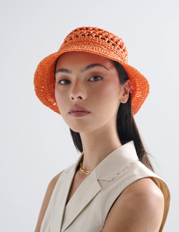 Poppy Straw Bucket Hat - Orange