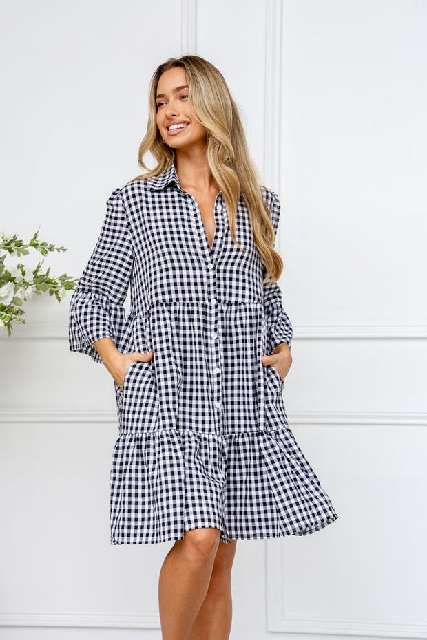 Reese Gingham Dress - Black/White