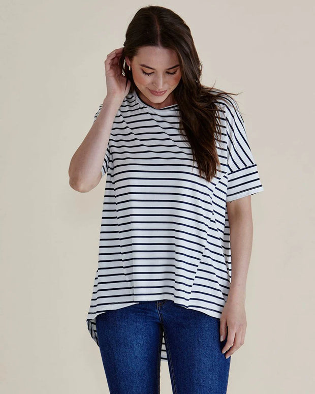 Relax Bamboo Tee - White/Navy Stripe