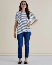 Relax Bamboo Tee - White/Navy Stripe