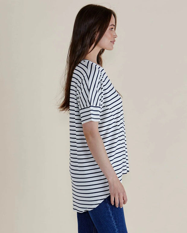 Relax Bamboo Tee - White/Navy Stripe