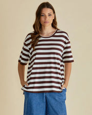 Relax Boxy Tee - Brown Stripe