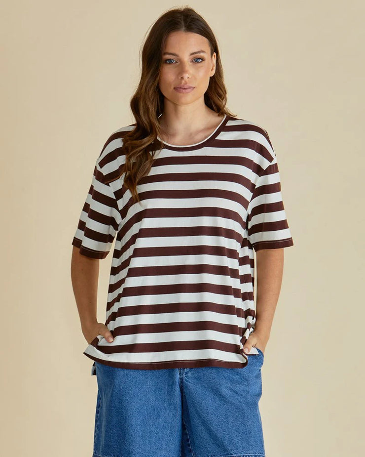 Relax Boxy Tee - Brown Stripe