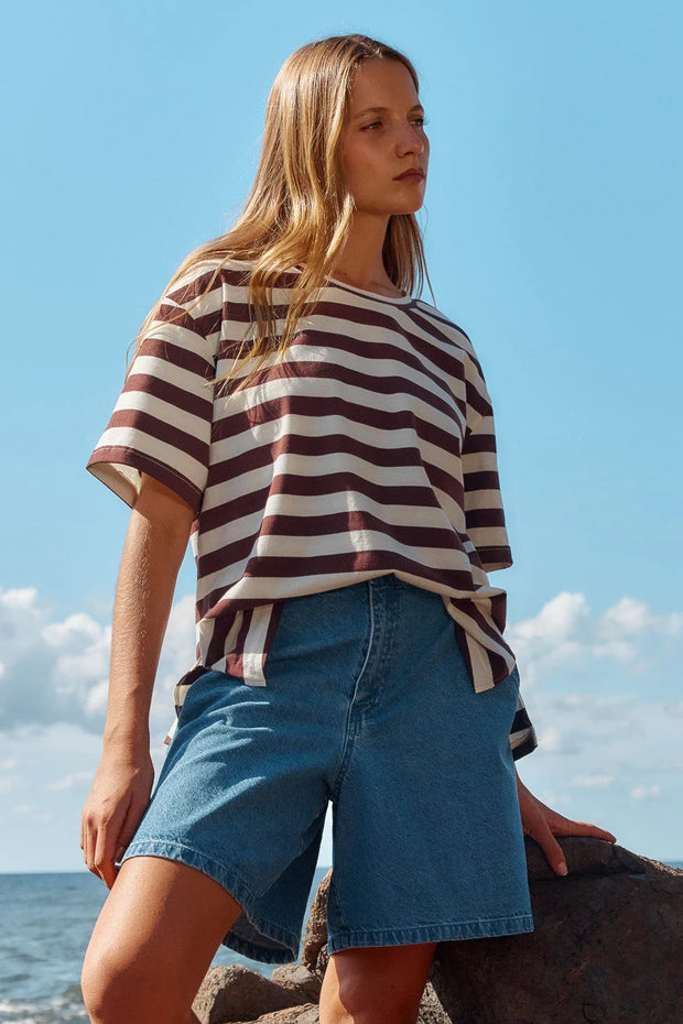 Relax Boxy Tee - Brown Stripe