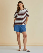 Relax Boxy Tee - Brown Stripe