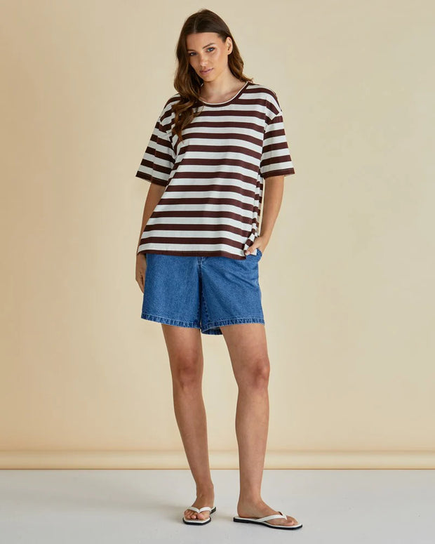 Relax Boxy Tee - Brown Stripe