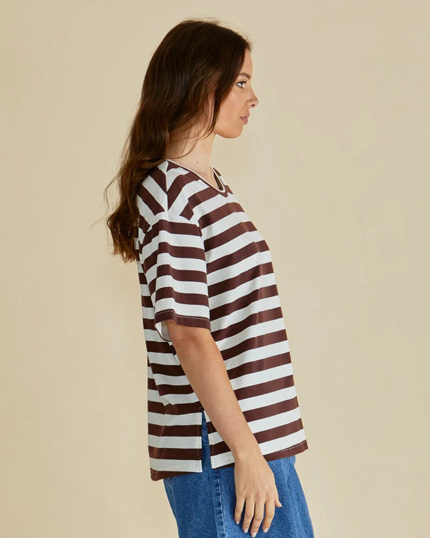 Relax Boxy Tee - Brown Stripe