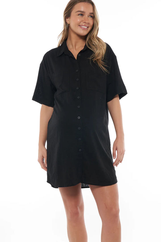 Rest Easy Linen Dress - Black