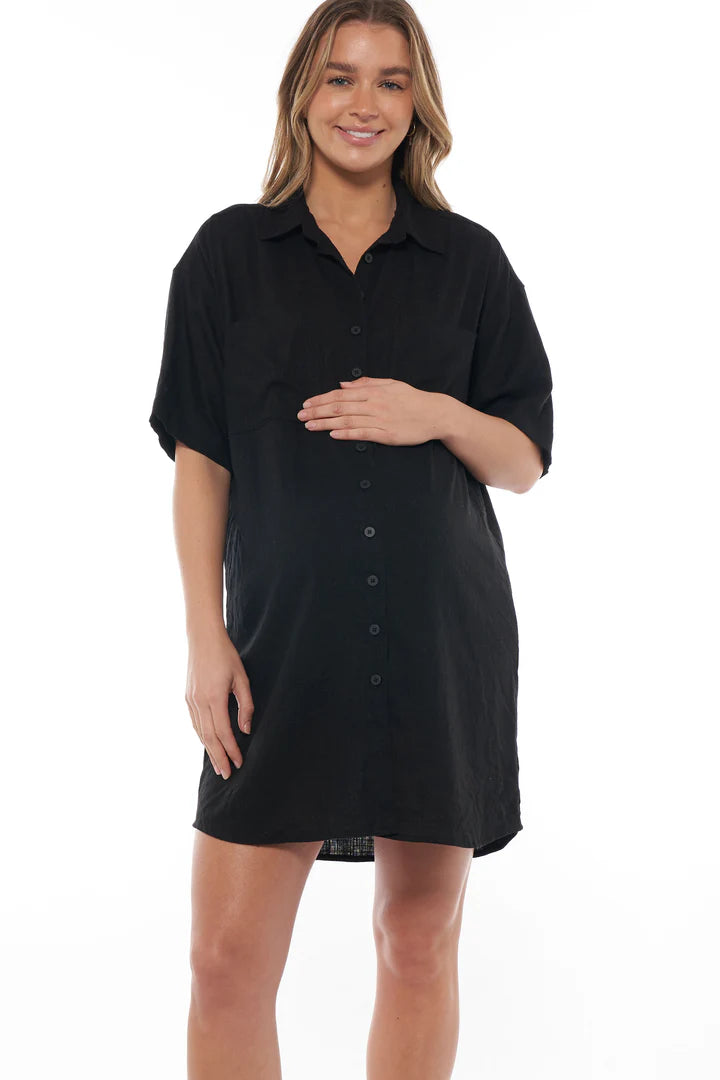 Rest Easy Linen Dress - Black