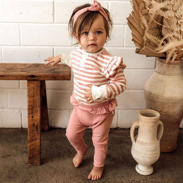 Long Sleeve Bodysuit - Rose Stripe