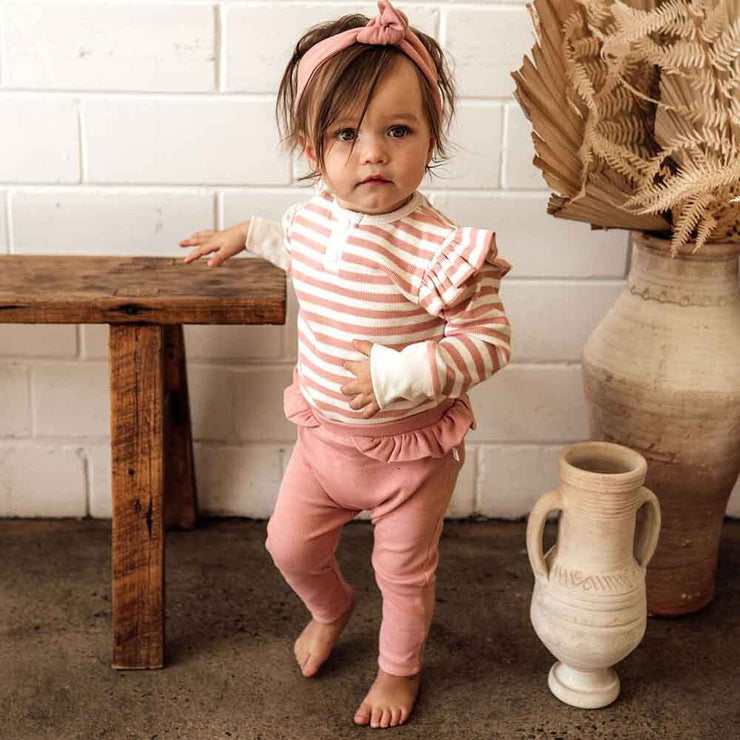 Long Sleeve Bodysuit - Rose Stripe