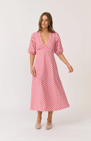 (PRE-ORDER) Roza Midi Dress - Cherry Stripe