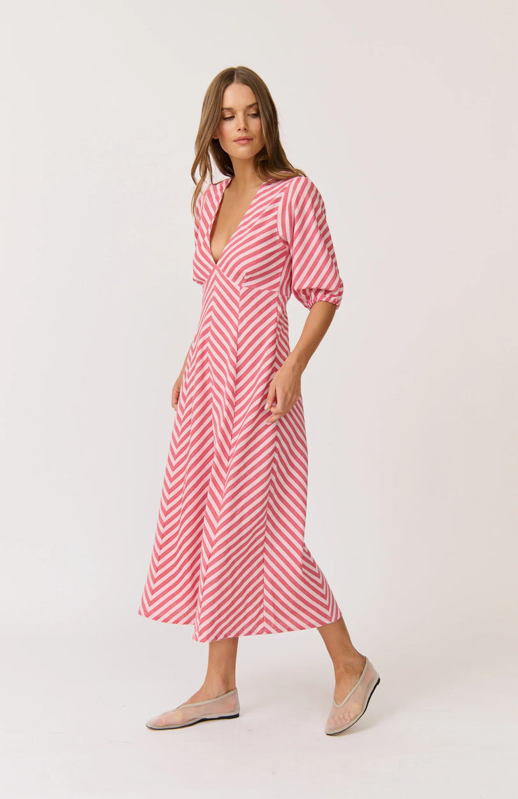 (PRE-ORDER) Roza Midi Dress - Cherry Stripe