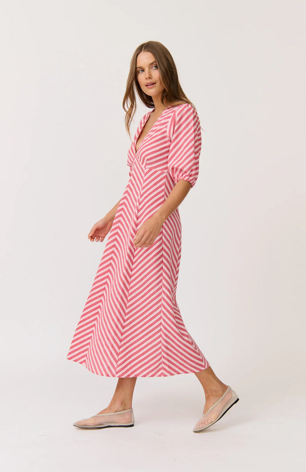 (PRE-ORDER) Roza Midi Dress - Cherry Stripe