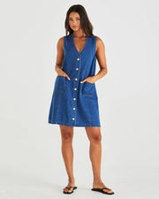 Sabine Denim Vest Dress - Mid Blue Wash