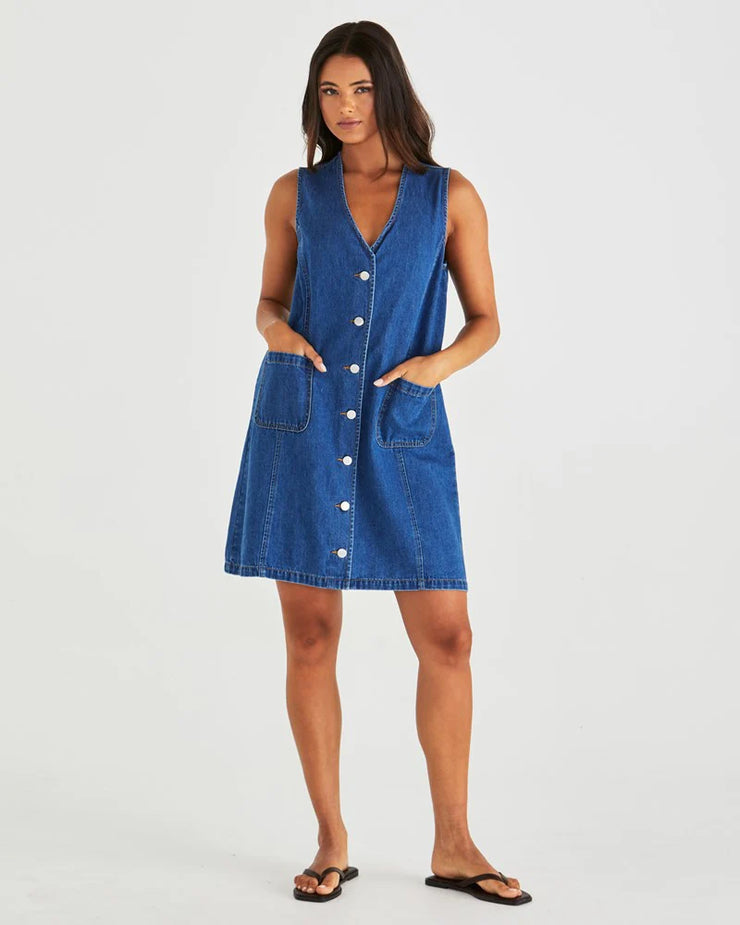 Sabine Denim Vest Dress - Mid Blue Wash
