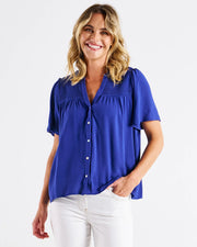 Sandy Shirred Blouse - Blue