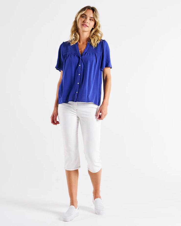 Sandy Shirred Blouse - Blue