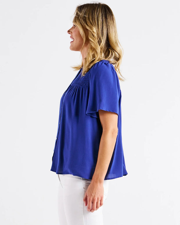 Sandy Shirred Blouse - Blue