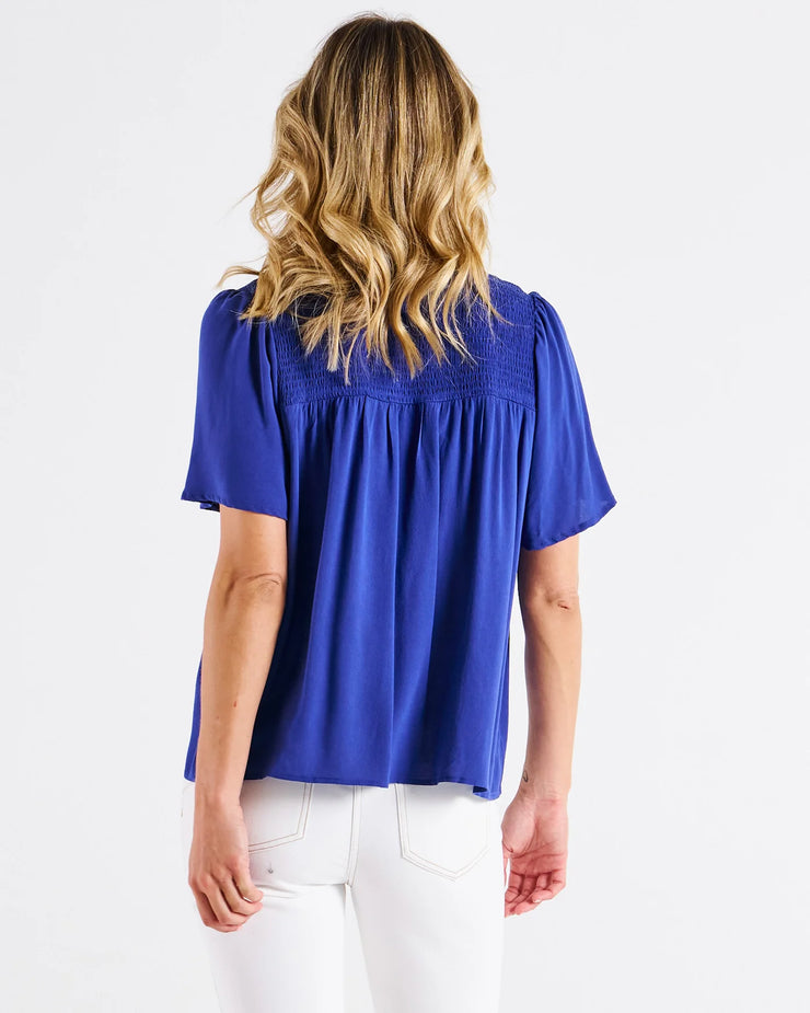 Sandy Shirred Blouse - Blue