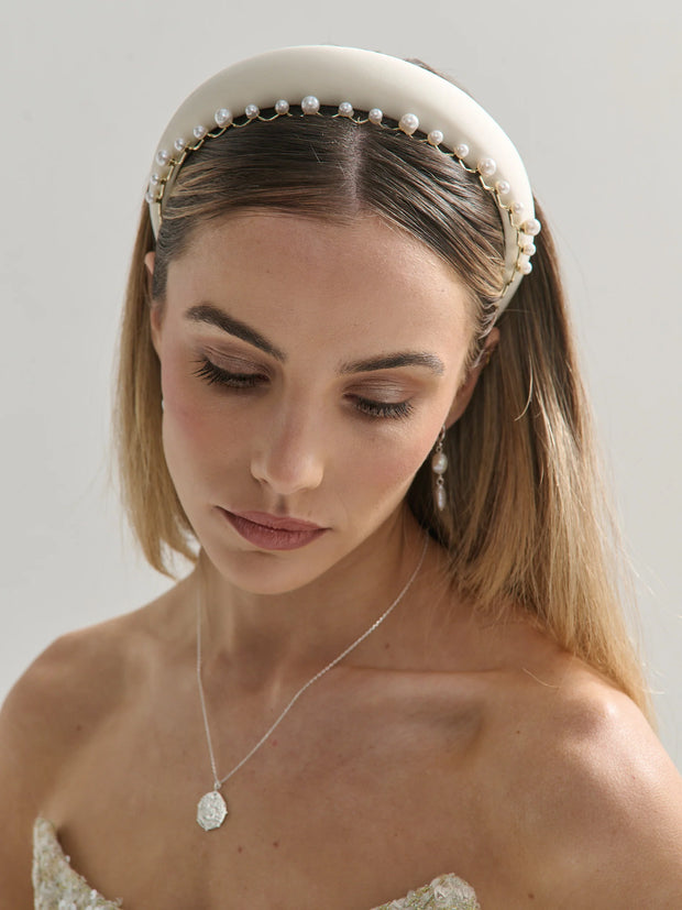 Satin Plain Padded Headband - White