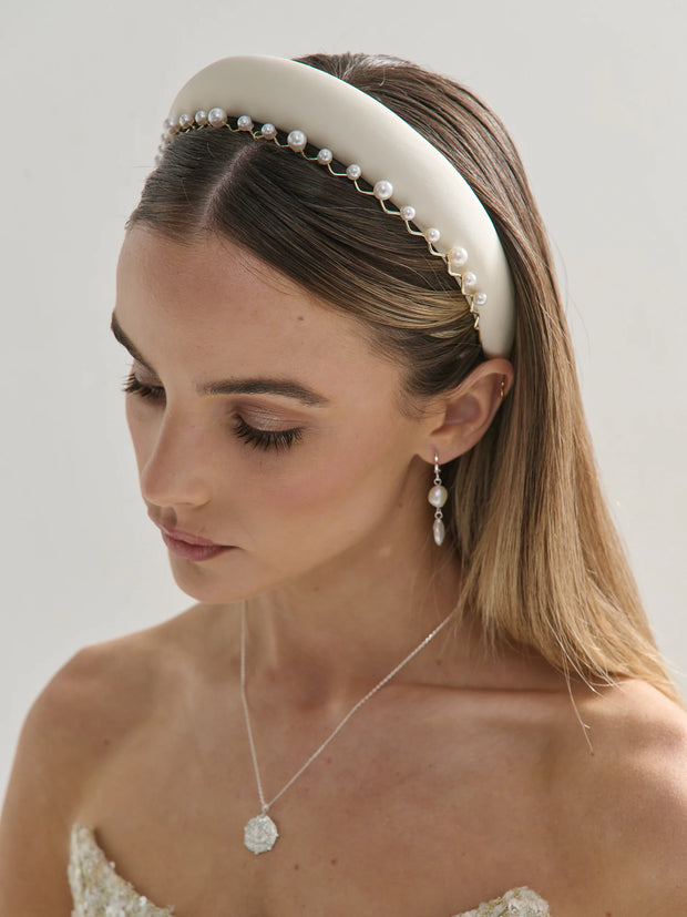 Satin Plain Padded Headband - White