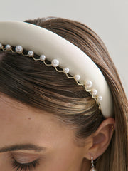 Satin Plain Padded Headband - White
