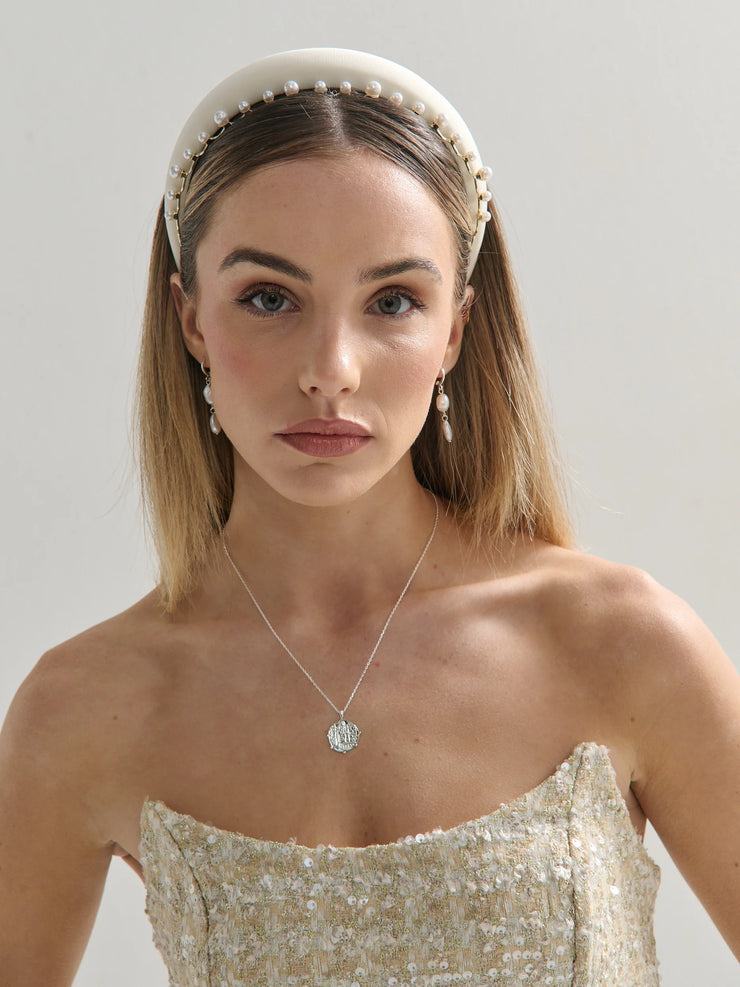 Satin Plain Padded Headband - White