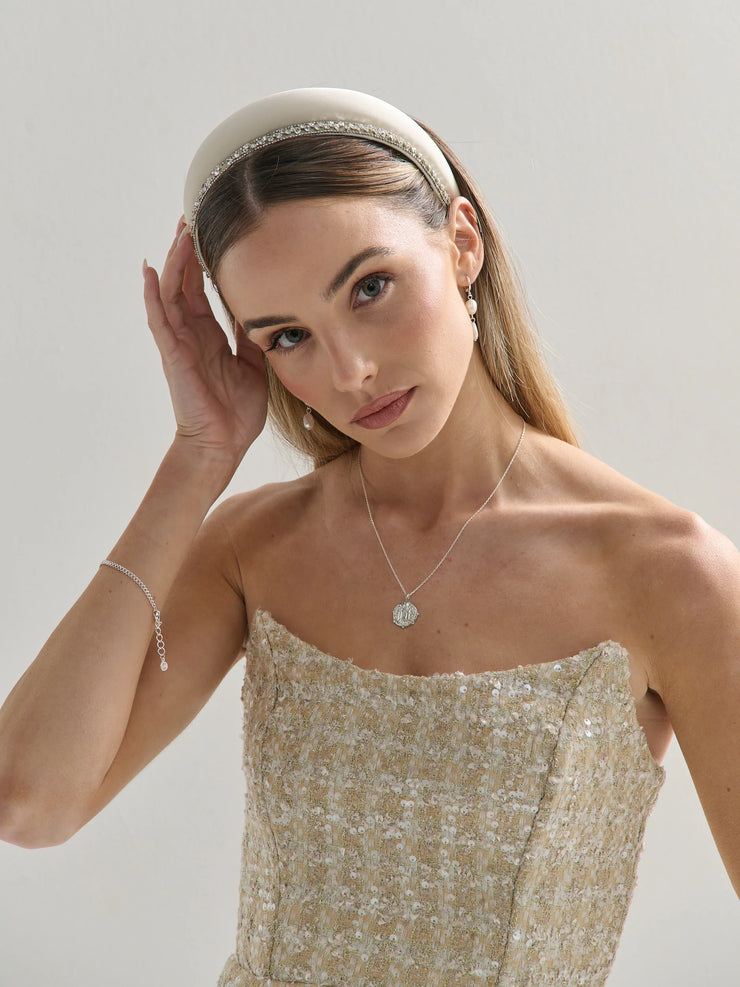 Satin Plain Padded Headband - White