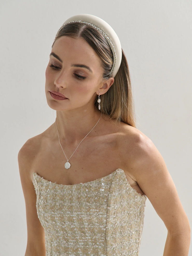 Satin Plain Padded Headband - White