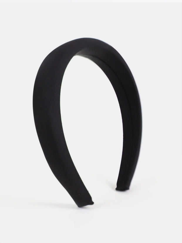 Satin Plain Padded Headband - Black
