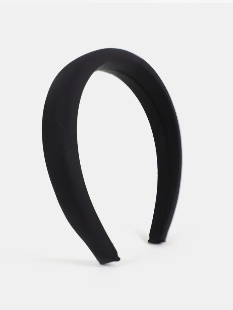 Satin Plain Padded Headband - Black