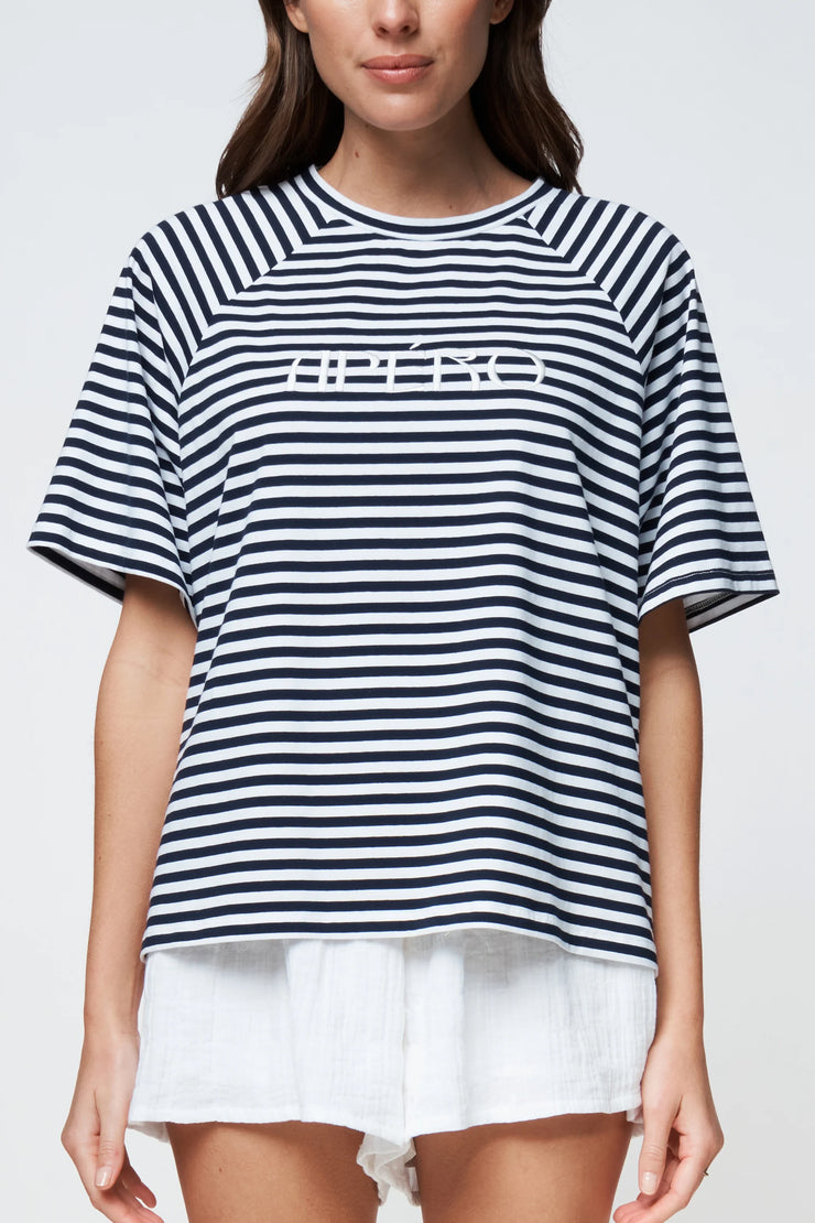 Apéro Savannah Box-Cut Stripe Tee - Navy/White (NON BFF)