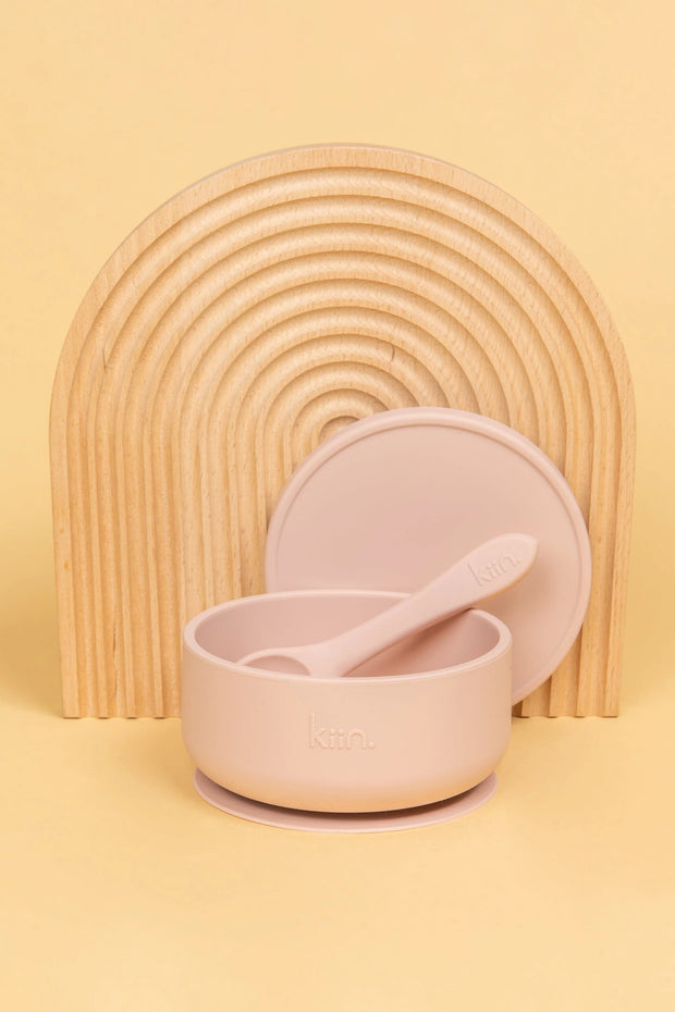 KiiN - Silicone Suction Bowl with Lid + Spoon Set - Blossom