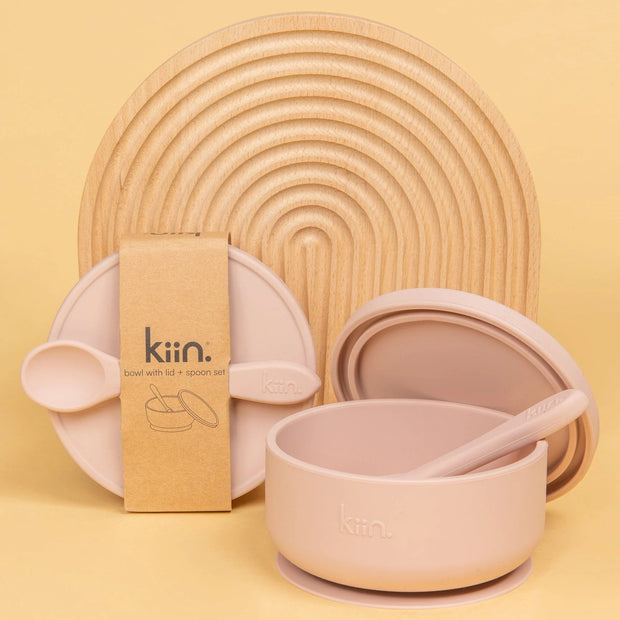 KiiN - Silicone Suction Bowl with Lid + Spoon Set - Blossom