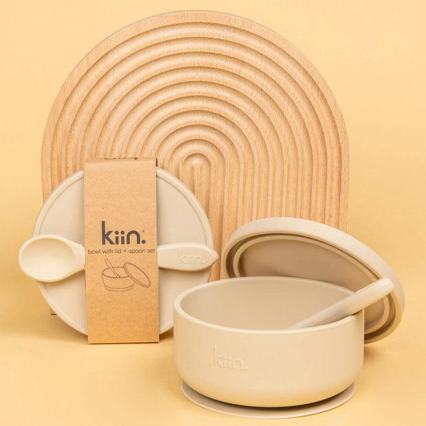 KiiN - Silicone Suction Bowl with Lid + Spoon Set - Vanilla