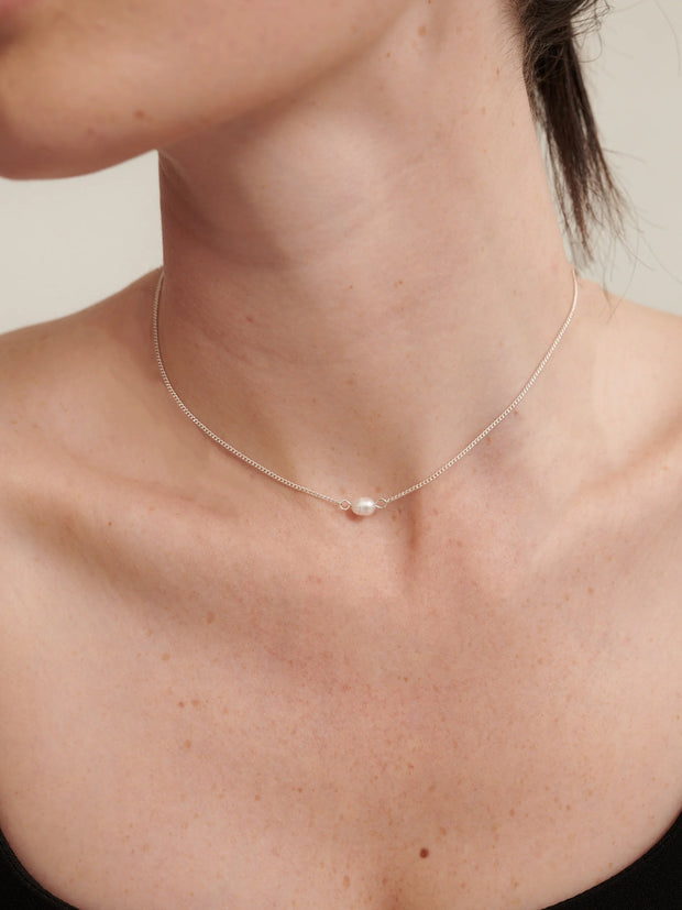Single Pearl Necklace - Sterling Silver