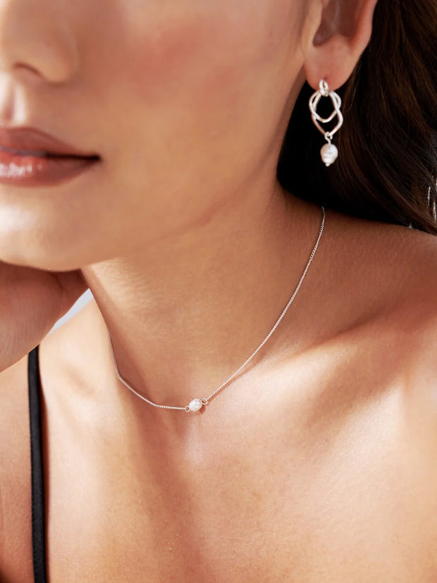 Single Pearl Necklace - Sterling Silver