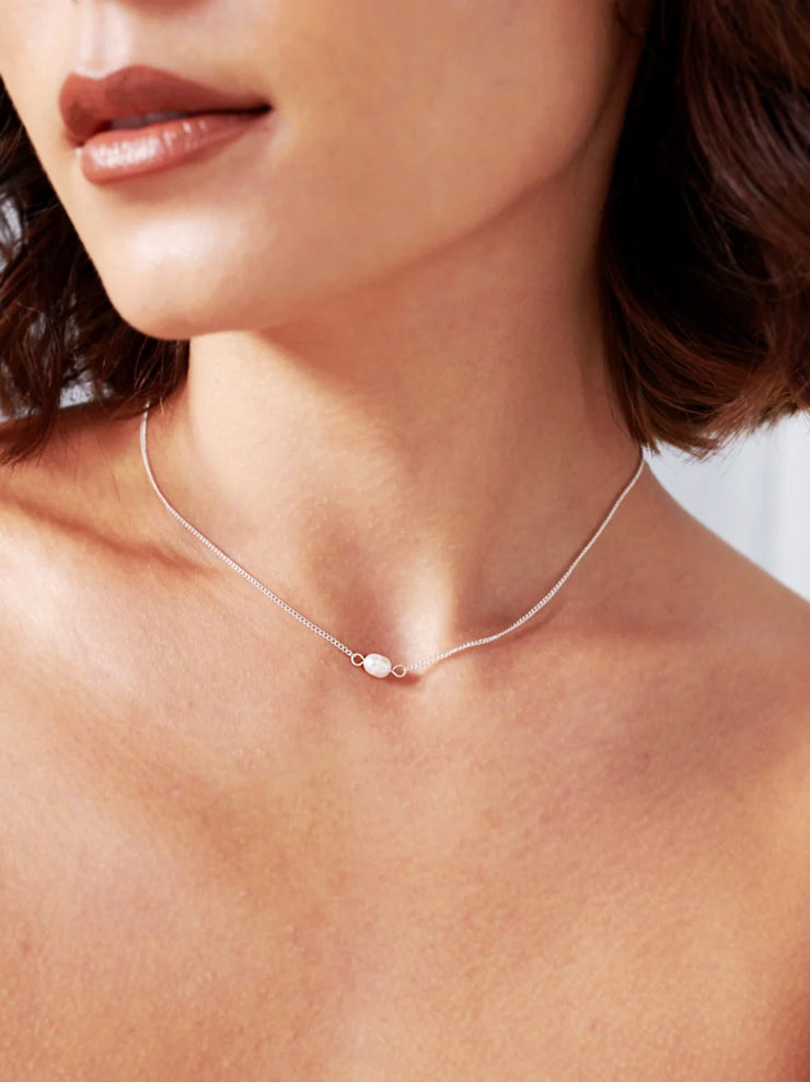 Single Pearl Necklace - Sterling Silver