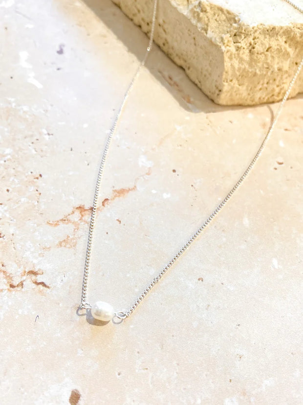 Single Pearl Necklace - Sterling Silver