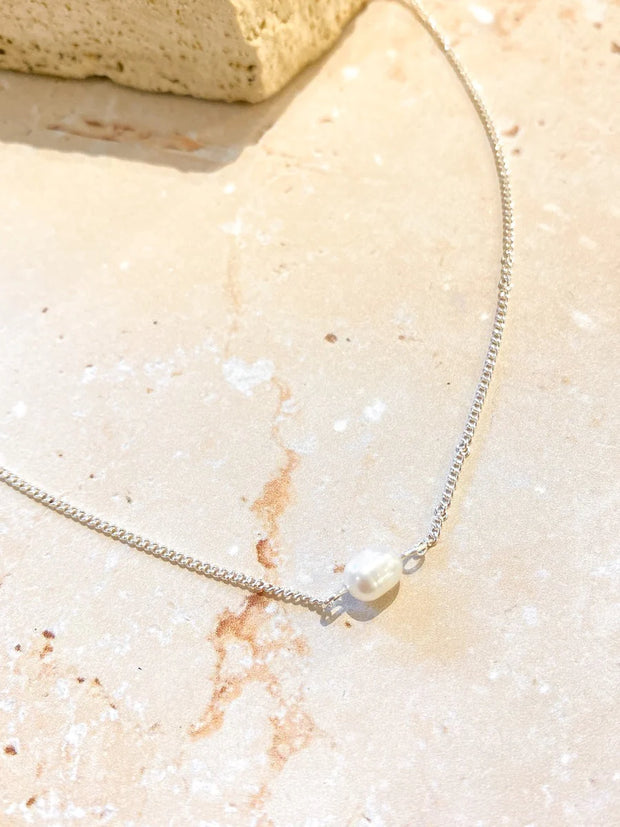 Single Pearl Necklace - Sterling Silver