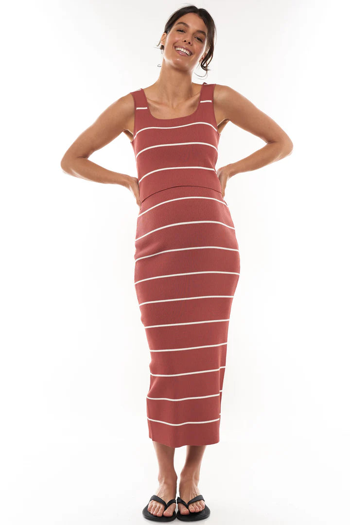 Starting Line Rib Skirt - Sangria Stripe