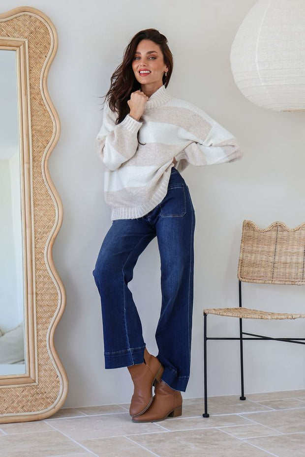 Stella Knit Jumper - Latte/Ivory Stripe