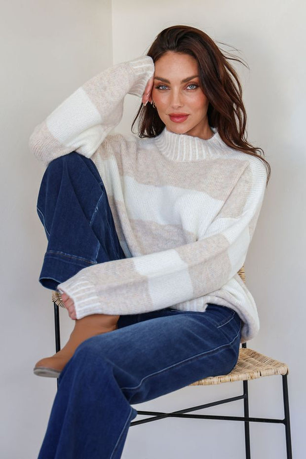 Stella Knit Jumper - Latte/Ivory Stripe