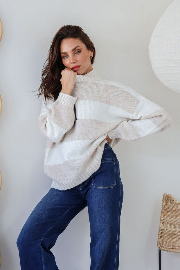 Stella Knit Jumper - Latte/Ivory Stripe