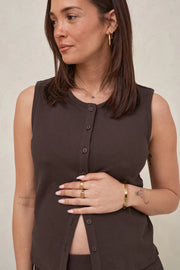 Storyline Button Tank - Chocolate