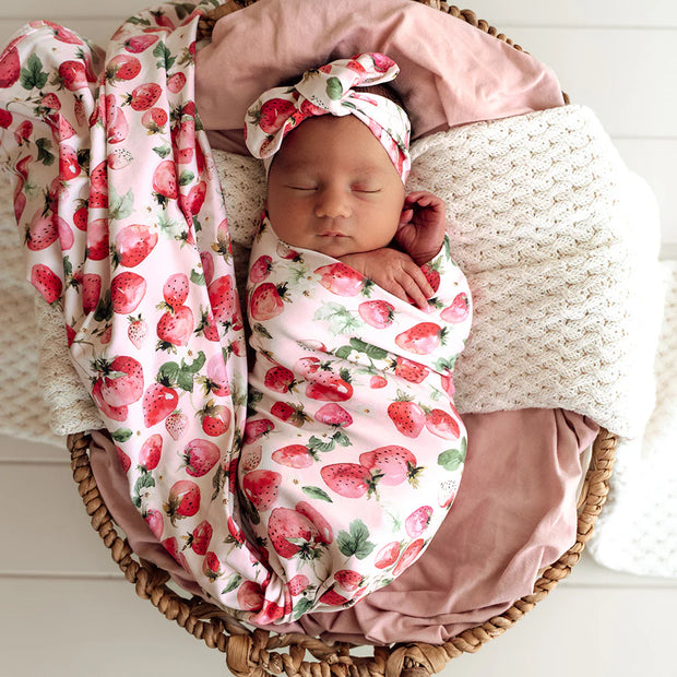 Jersey Wrap & Top Knot Set - Strawberry