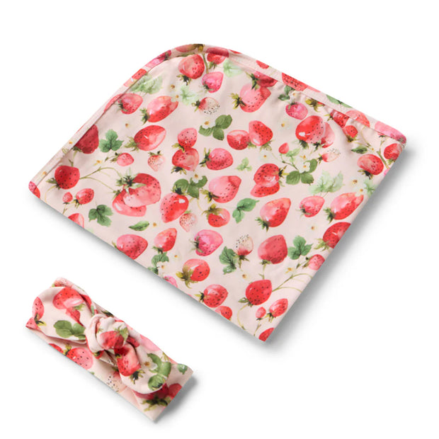 Jersey Wrap & Top Knot Set - Strawberry